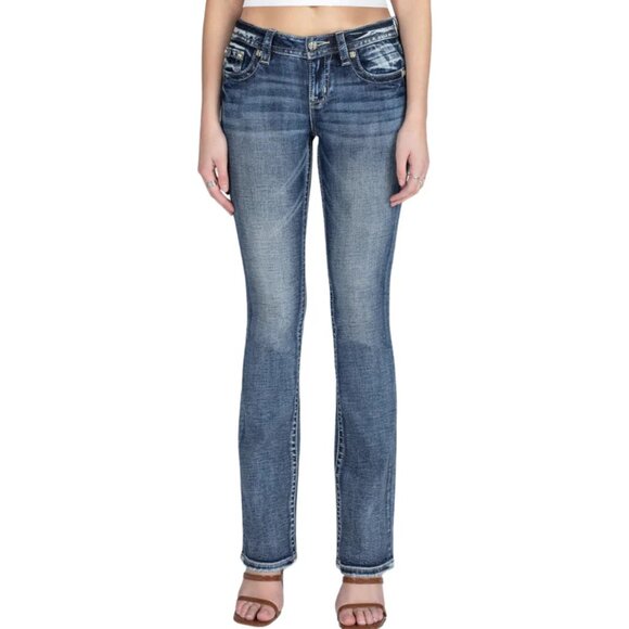 Miss Me, Winter Cross Embellished Pocket Mid-Rise Bootcut Jeans 30 - Picture 2 of 7